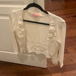 Lilly Pulitzer White Cardigan Sweater with Long Sleeves and Lightweight Knit